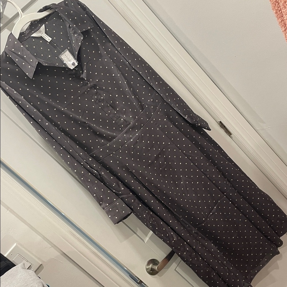 Addition Elle Gray Polka Dot Silky Dress